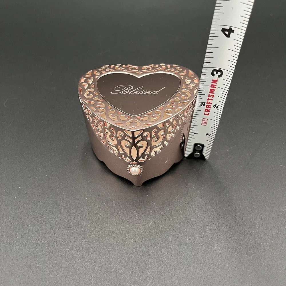 Vtg Things Remembered Trinket Box Rose Gold Lattice Heart Ring Holder Gift 3x3.4
